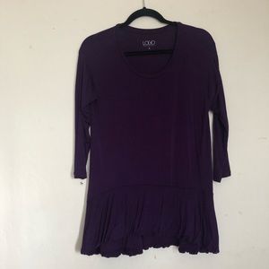 LOGO Lori Goldstein eggplant purple tunic top size small 3/4 sleeves pullover